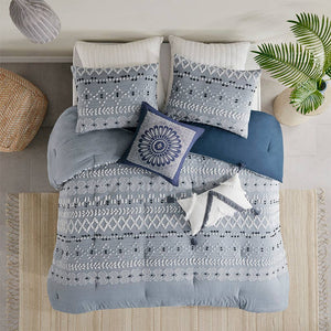 Decorative Pillow with Tassels, Blue/White