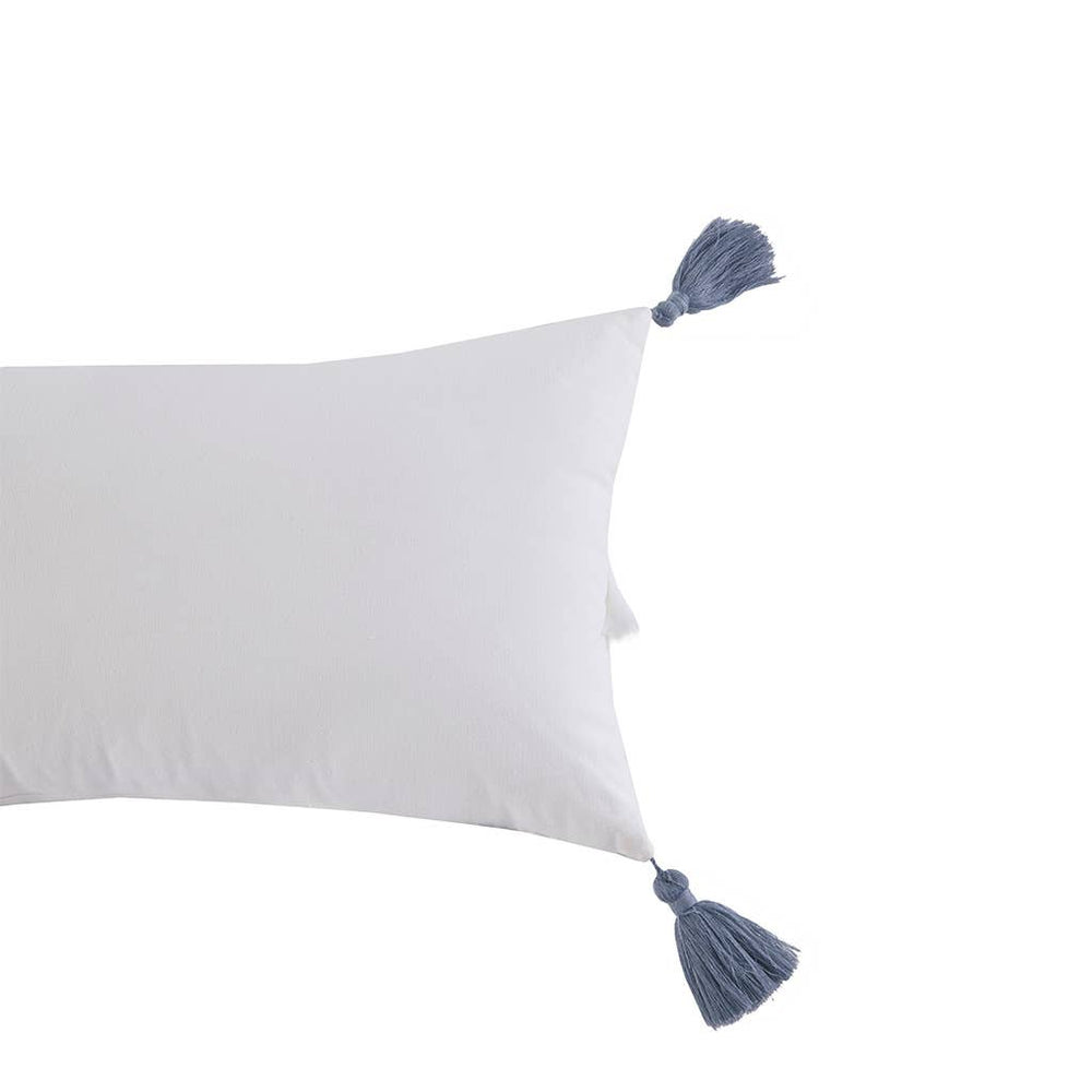 Decorative Pillow with Tassels, Blue/White