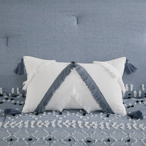 Decorative Pillow with Tassels, Blue/White