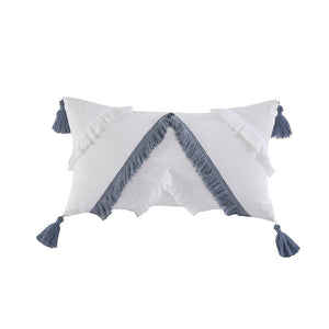 Decorative Pillow with Tassels, Blue/White